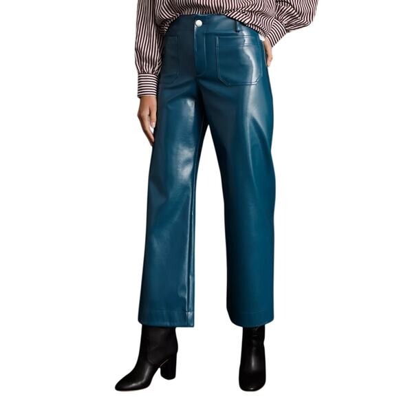 NWOT Maeve Anthropologie The Colette Blue Faux Leather Pants Size 32 Boho Rare - Picture 2 of 12
